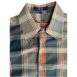 Alan Flusser Men’s Large Green Plaid Button Up‎ Multicolor Long Sleeve Cotton